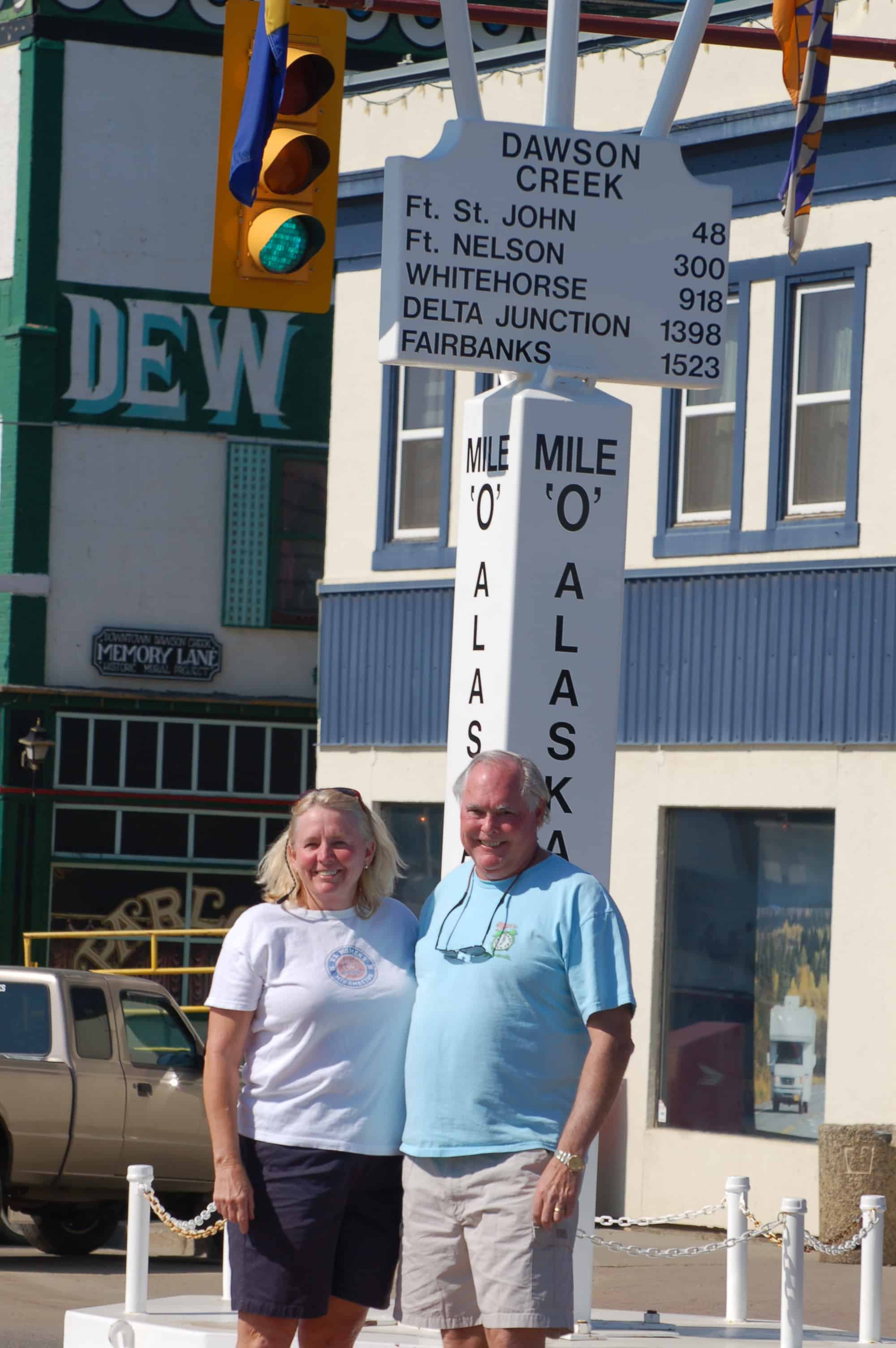 John and Janice at Mile 0 of the Alaska Highway, Dawson Creek, British Columbia