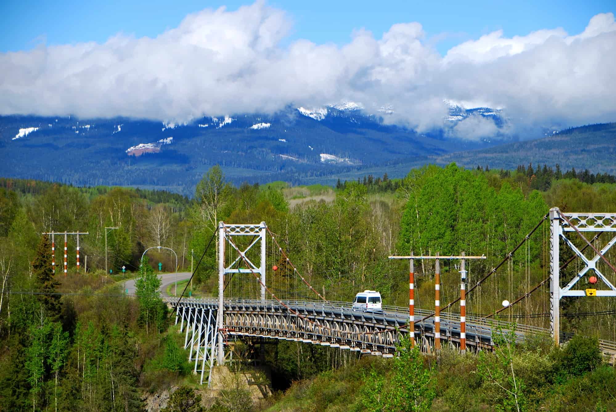 Roadtrek crossing a canyon bridge in British Columbia