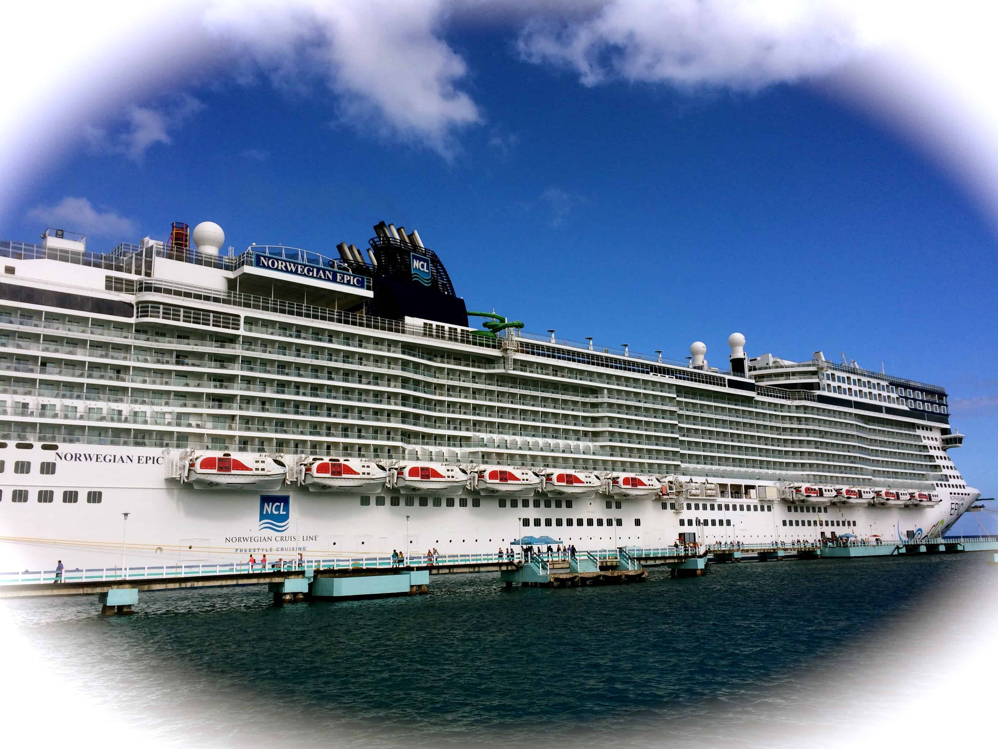 The Norwegian Epic, almost 1,100 feet long with eighteen levels above the waterline