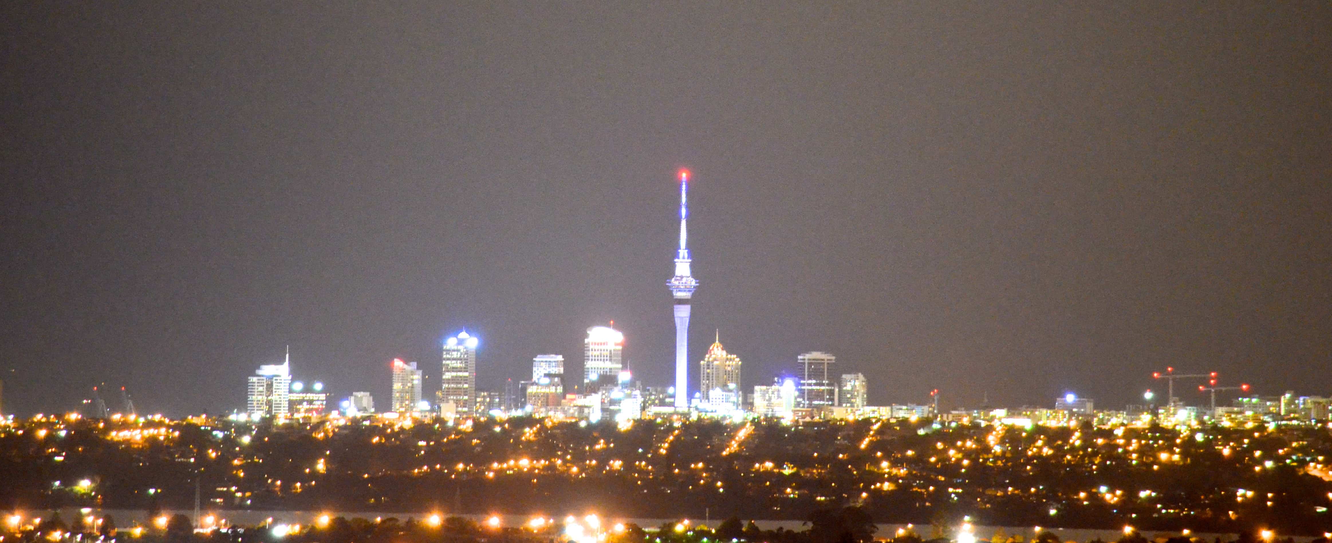 The view from the porch at Panorama Heights, looking out across the bay to downtown Auckland and the Harbour Bridge