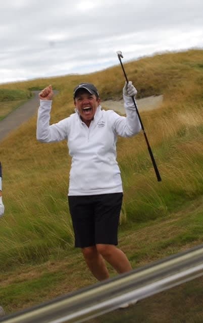 Bunny Warenski with the Callaway ball from her hole-in-one on the third hole at Cape Kidnappers