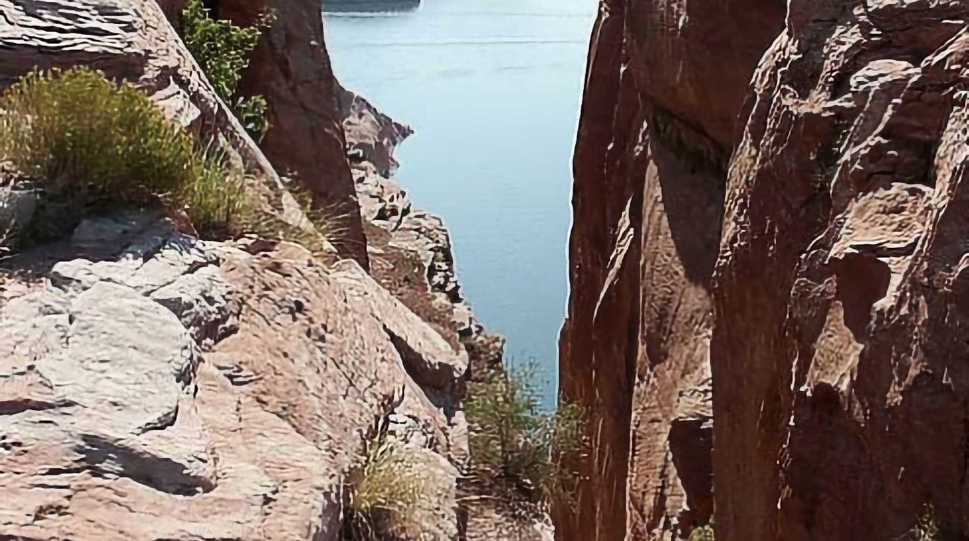 Looking down through the Hole in the Rock, where the pioneers descended to the Colorado River, now Lake Powell