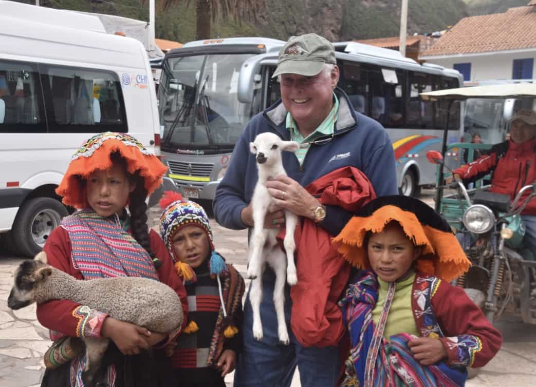 John with a baby llama at Pisac
