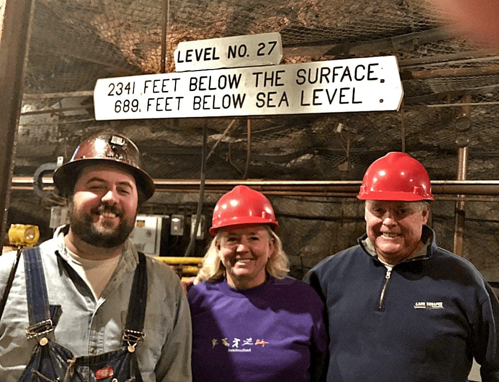 John and Janice with their guide deep in the Soudan mine