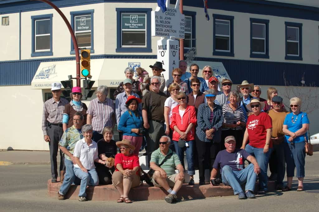 The 2011 Alaska RV group at Mile Marker One in Dawson Creek