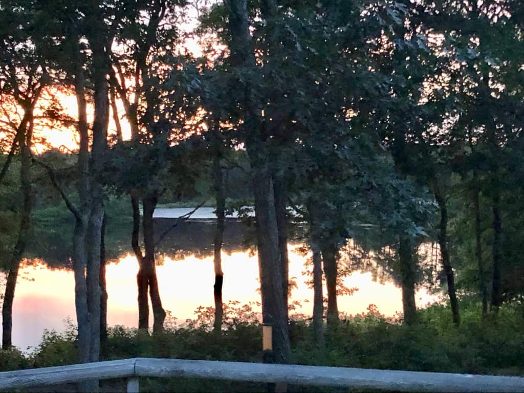 Uncle Bill and Aunt Margaret's back porch at sunset on Cape Cod